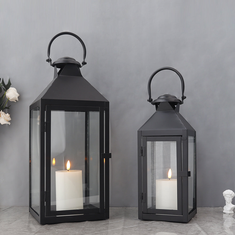 17.5"&13.5"High Set of 2 Metal Candle Lanterns(Black)-4