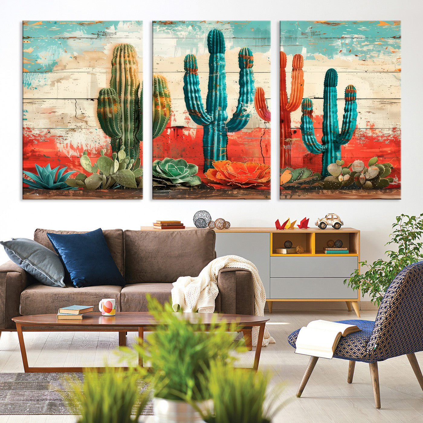 Colorful Cacti Wall Art – Framed Vibrant Succulent Canvas
