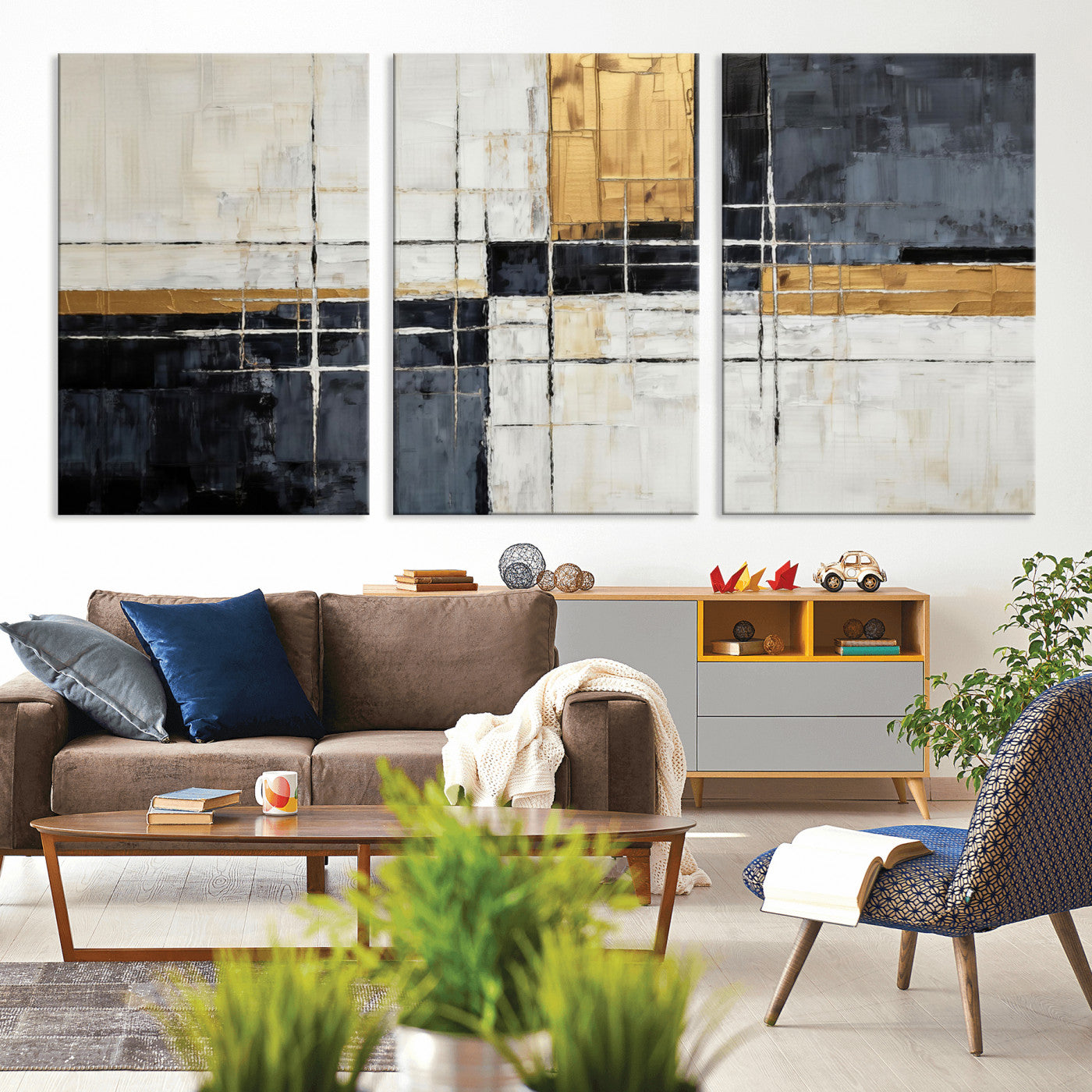 Gold Abstract Wall Art Canvas Print, Modern Luxury Geometric