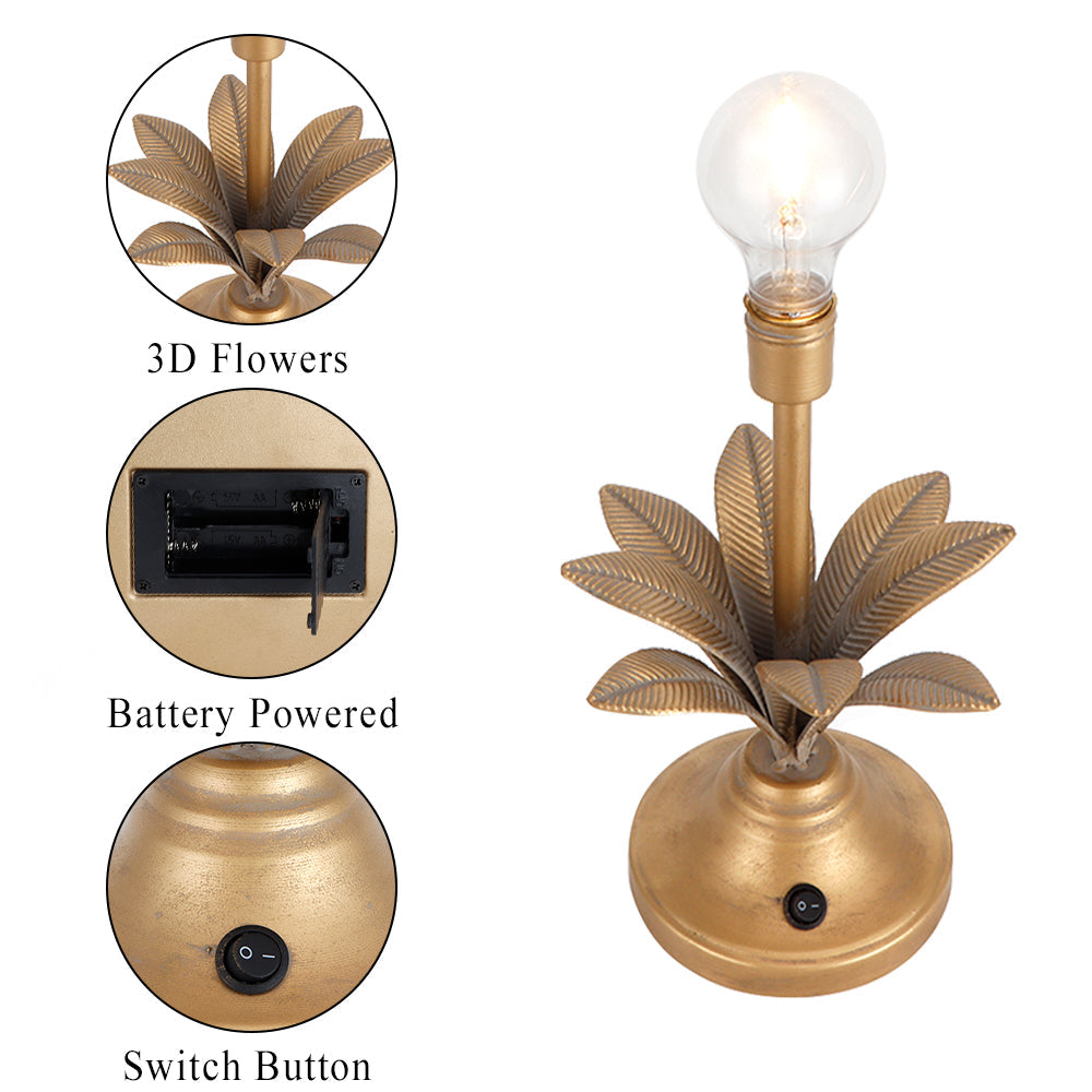 13.5"H Antique Gold Floral Battery Powered Lamp-2