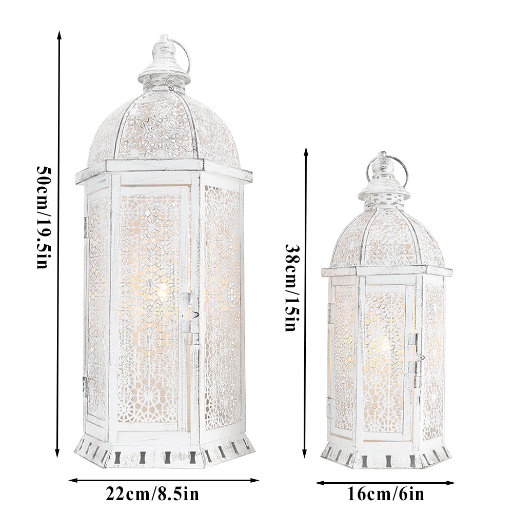 2 Set of 15 and 19.5"High White Rustic Metal Lanterns-2