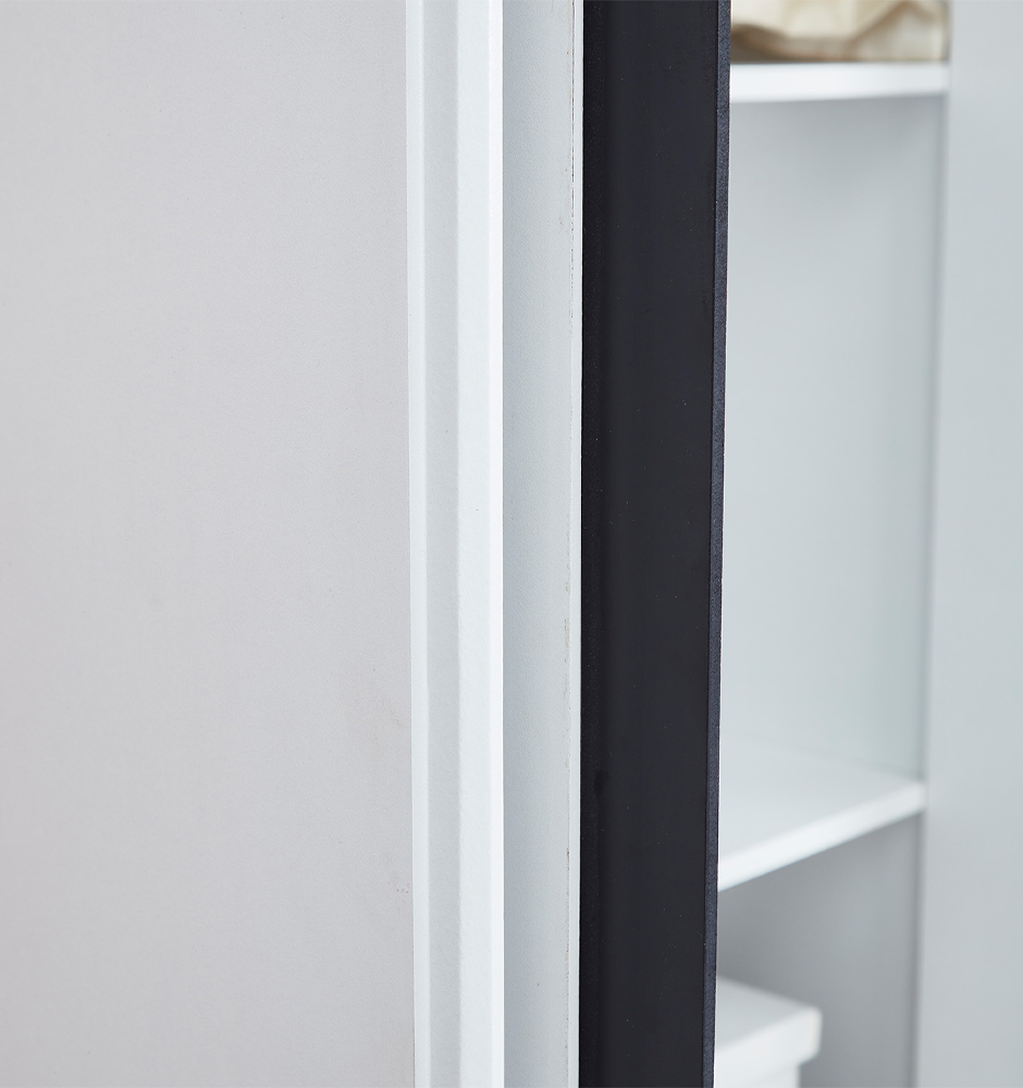 74.2" H White 4-Door Wardrobe Closet – Modern Wood Armoire with Black Accents & Hanging Rod