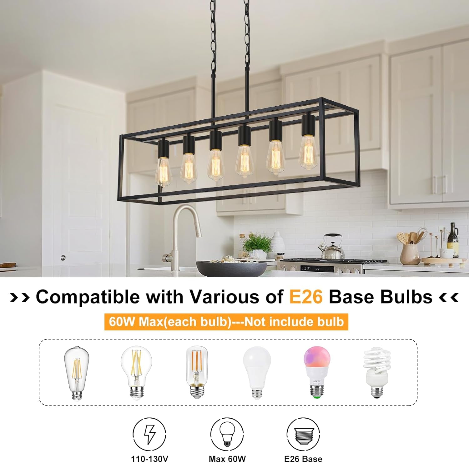 Six Light Black Linear Chandelier With Adjustable Height-2