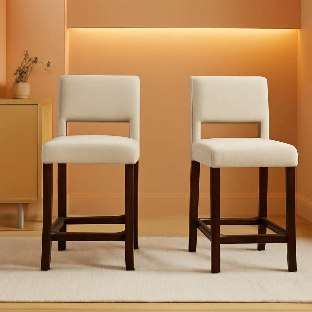 24.5 Inch Counter Height Bar Stools Set Of 4 With Back Upholstered Beige Linen For Kitchen Island