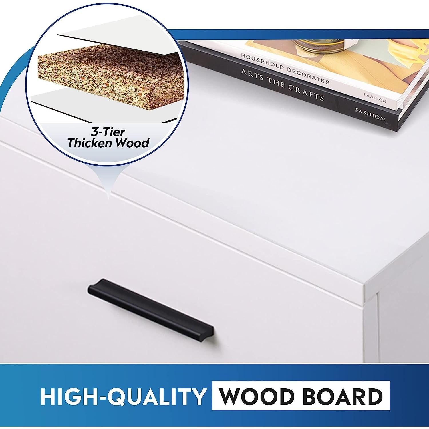 Mobile White Wood Lateral File Cabinet With 2 Drawers