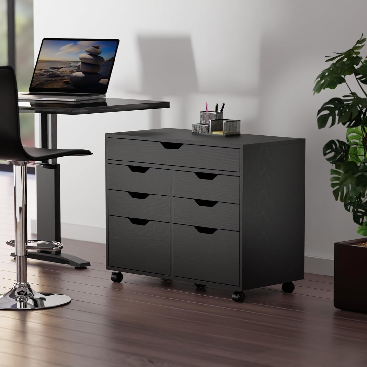 Black Halifax Two Door Storage Cabinet With Four Drawers