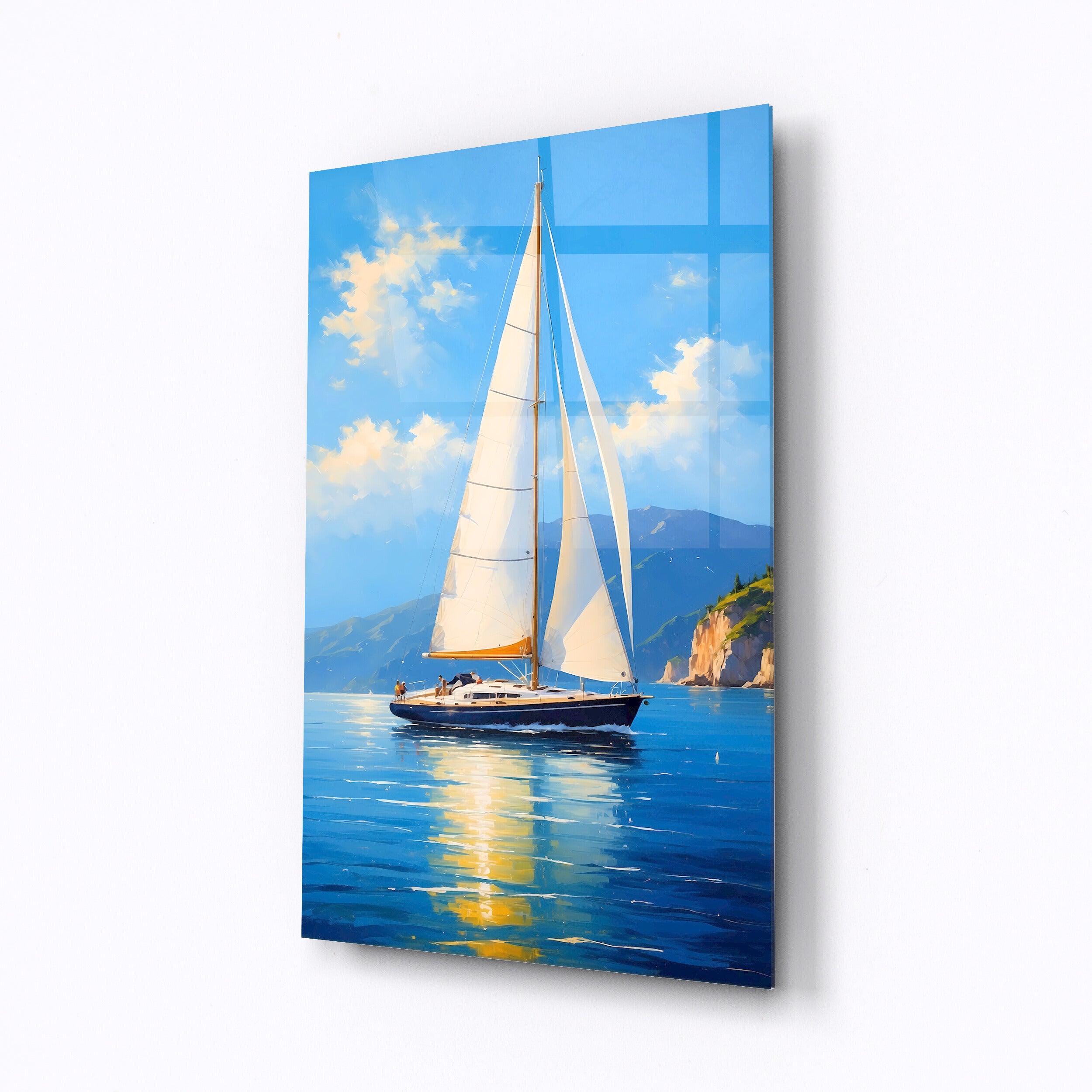 Tempered glass wall art Sailing ship in the bay-0