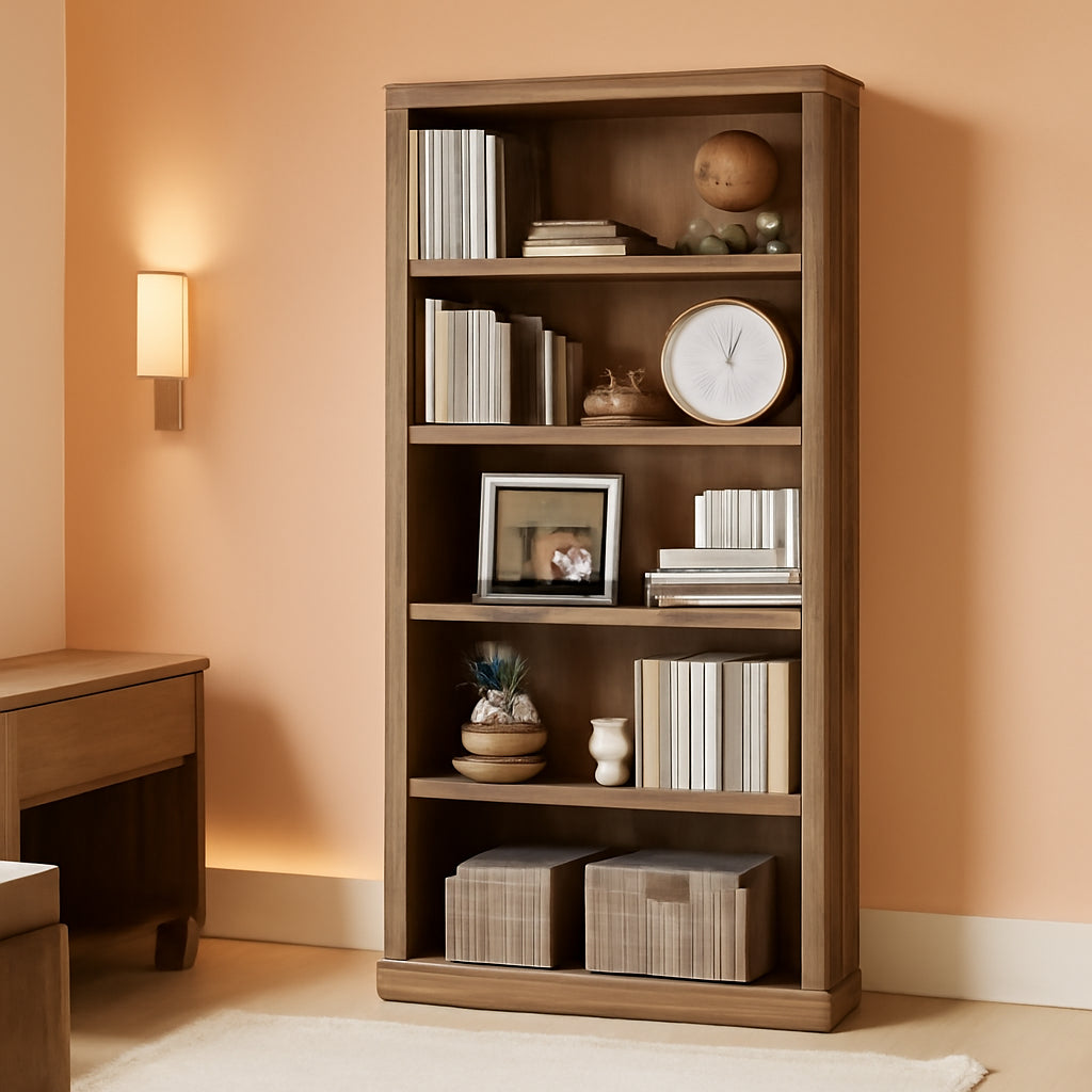 68-Inch Tall 5-Shelf Dark Brown Bookcase for Home Office