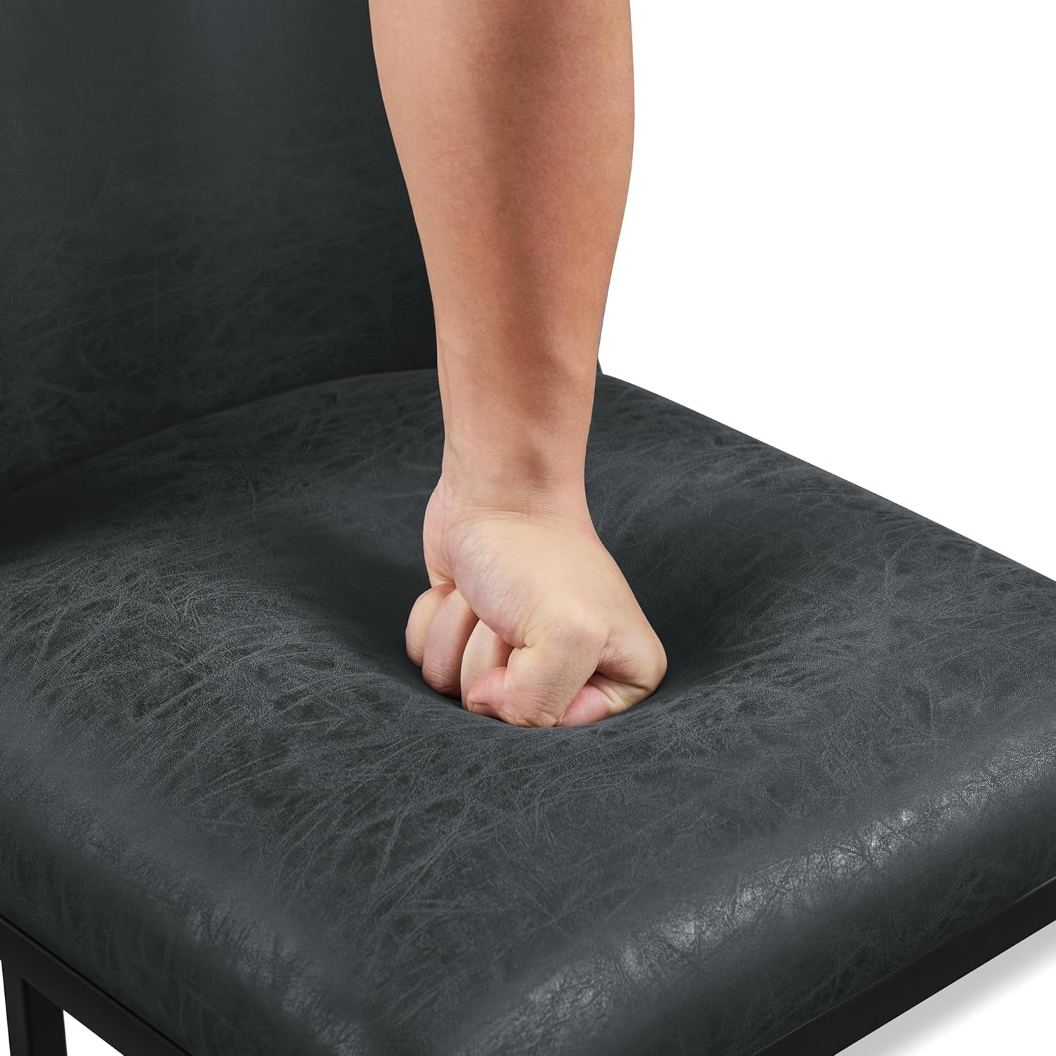 24 Inch Dark Gray Leather Counter Height Bar Stools Set 2