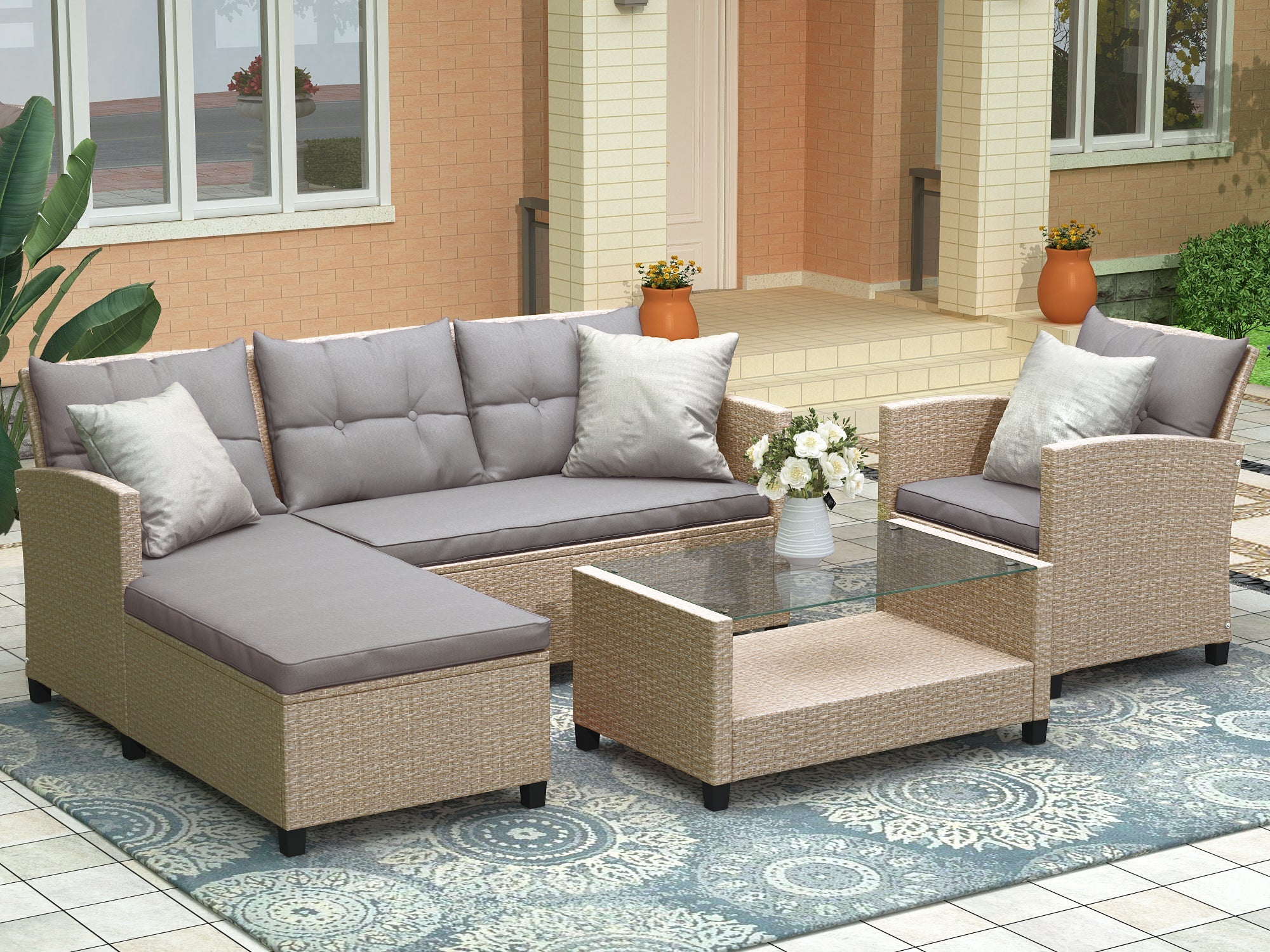 Set Of 4 Piece Outdoor, Patio Furniture-2