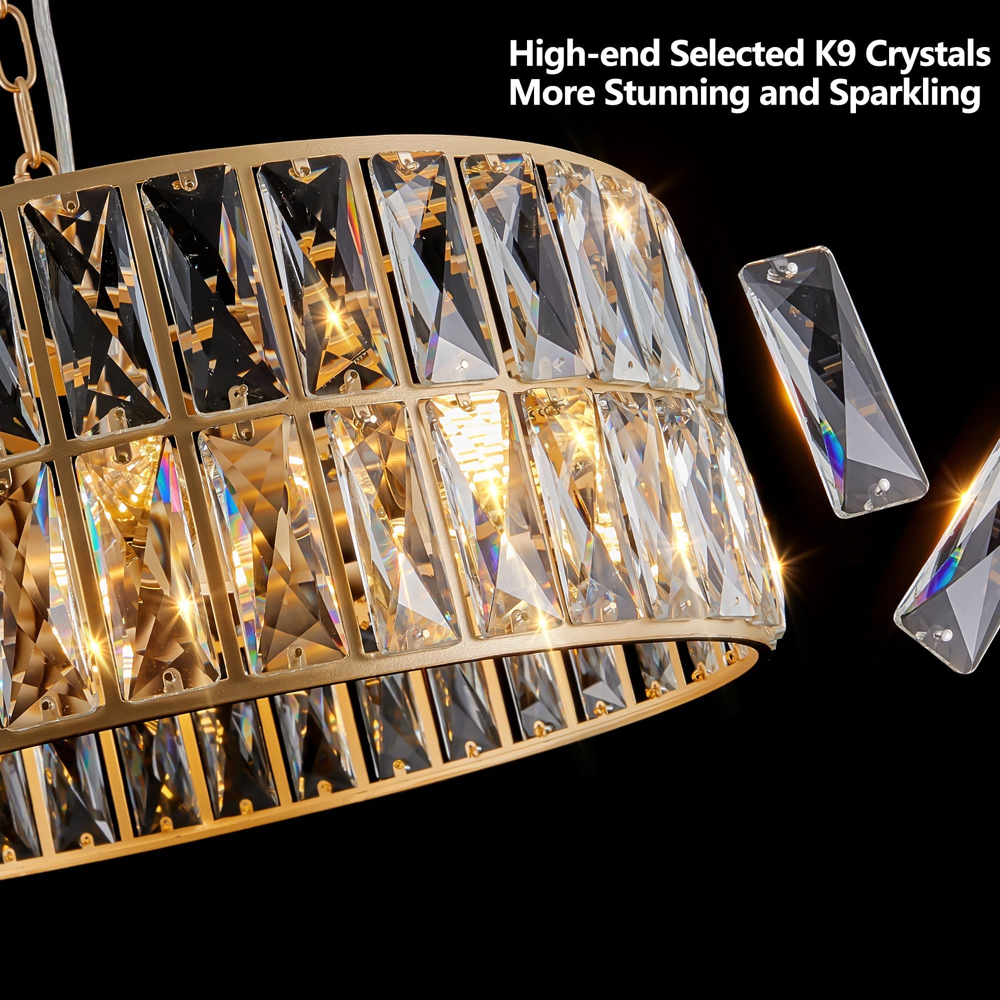 18' Golden Modern Crystal Drum Chandelier - 6-Light Pendant Lighting