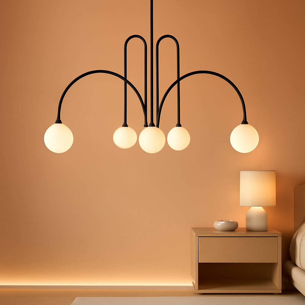 Contemporary Black Six Light Sputnik Ceiling Chandelier-0