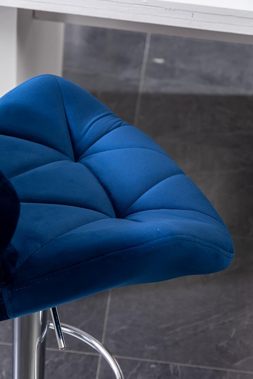 Velvet Diamond Tufted Swivel Barstools Blue Adjustable Height Set of 2