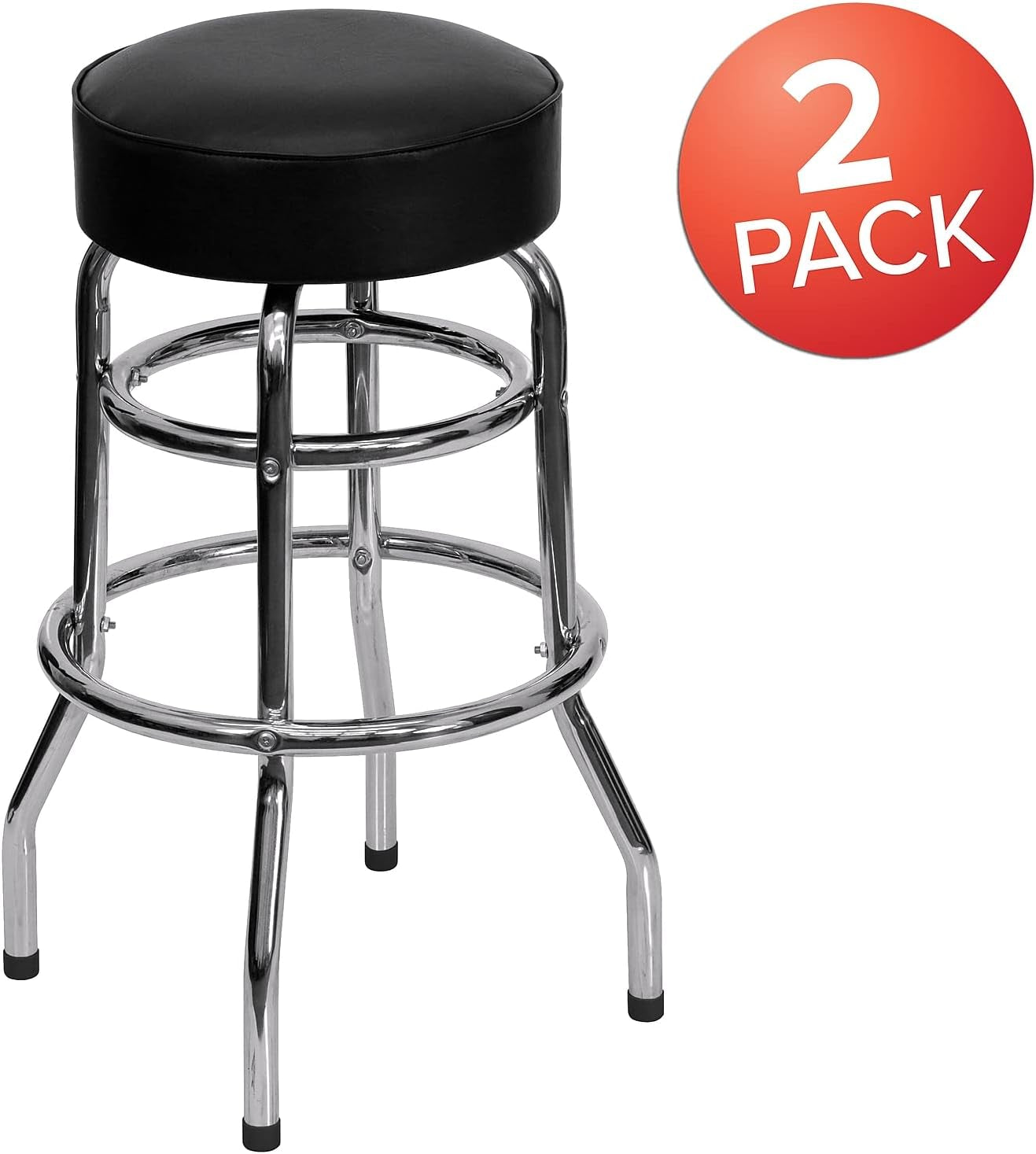 Bruno 2 Pack Bar Stool Chrome Double Ring Black Seat