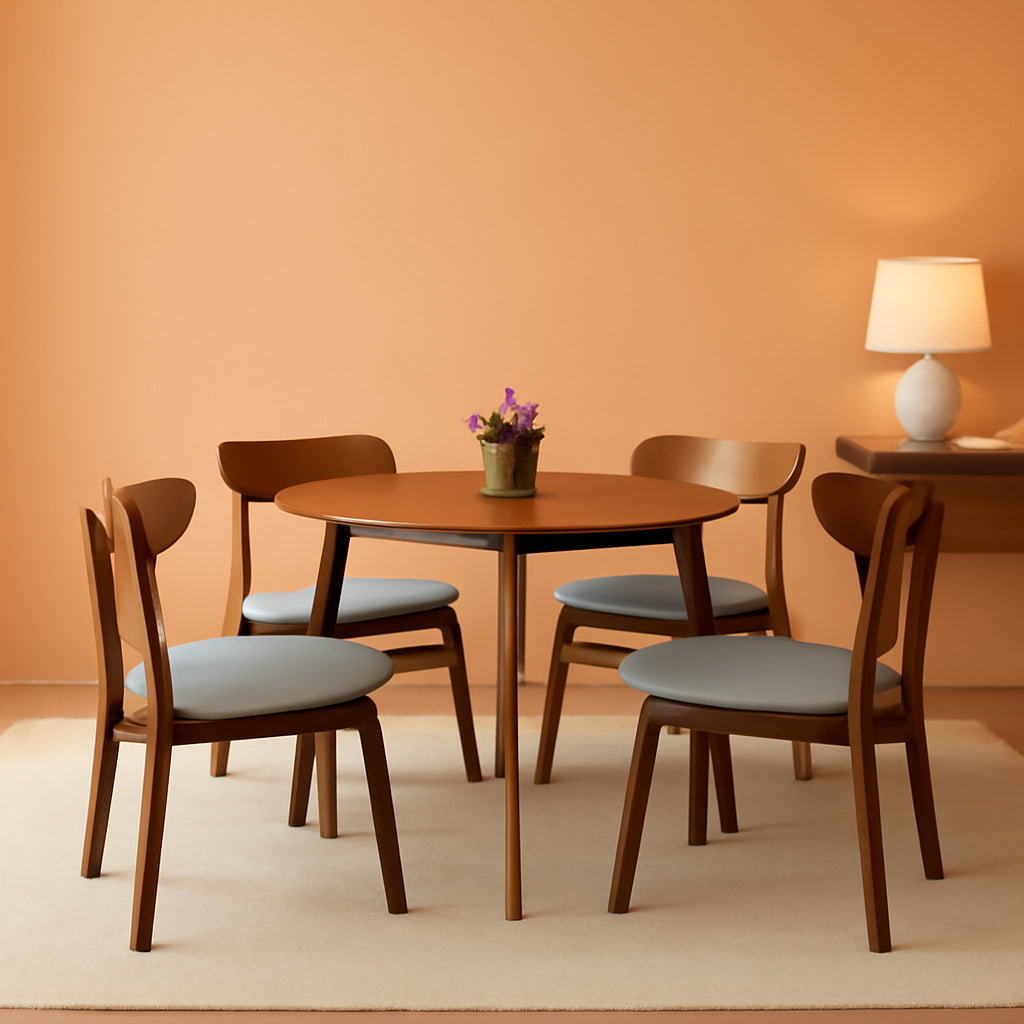 Solid Wood Dining Table And Chairs Set Brown Casual