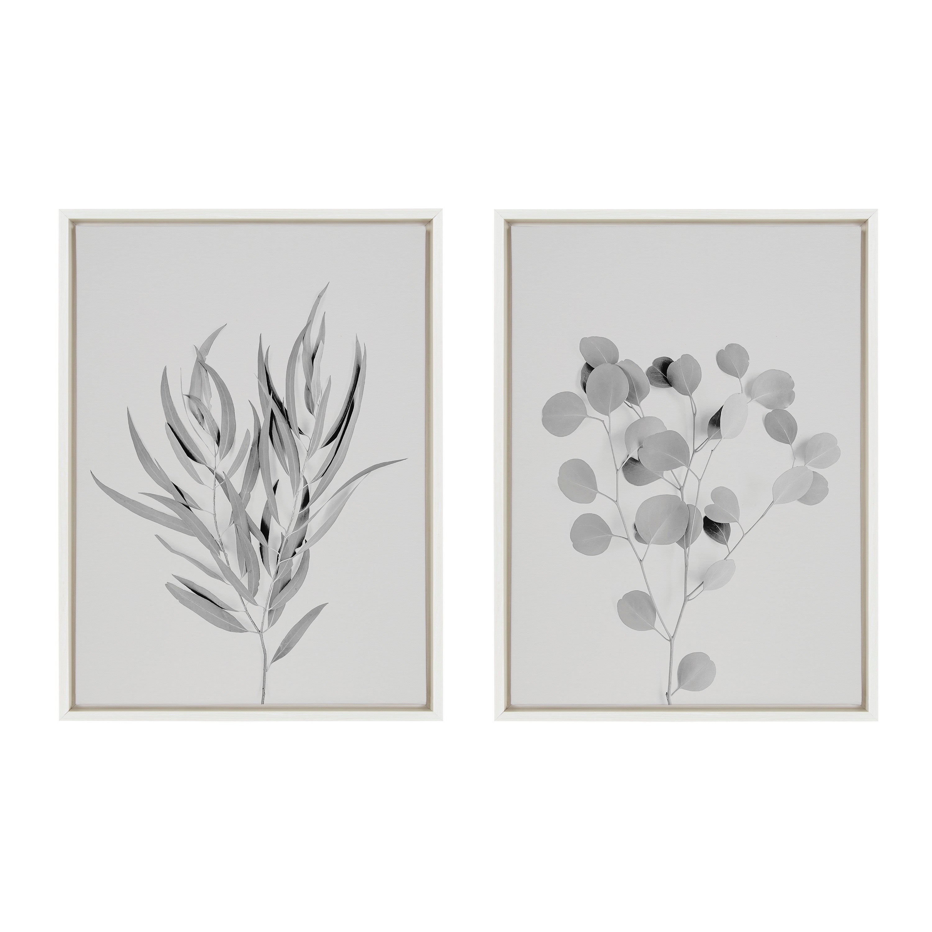 Sylvie Neutral Botanical 1 and 2 Soft White Framed Canvas by The Creative Bunch Studio