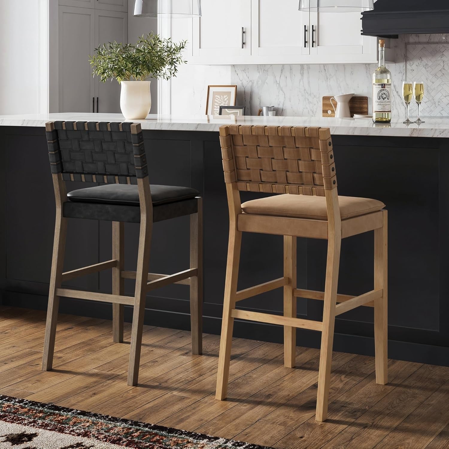 Cohen Mid Century Bar Stool 29 Inch Wood Black Faux Leather
