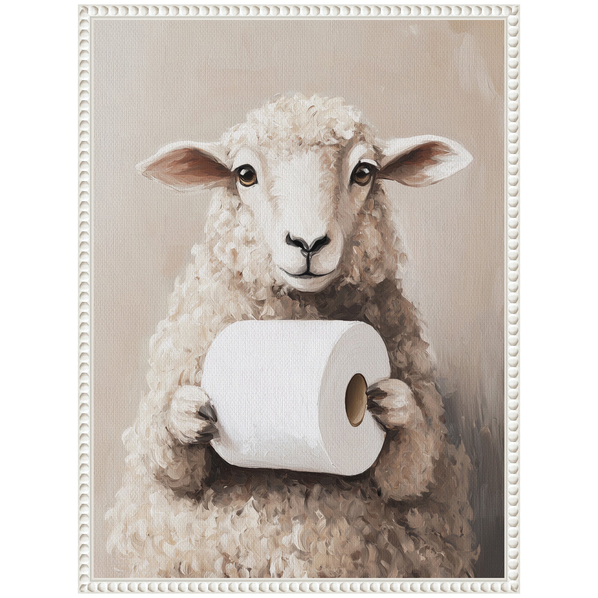 Sylvie Cute Sheep Toilet Paper Roll Toilet Bathroom Art Framed Canvas by The Creative Bunch Studio