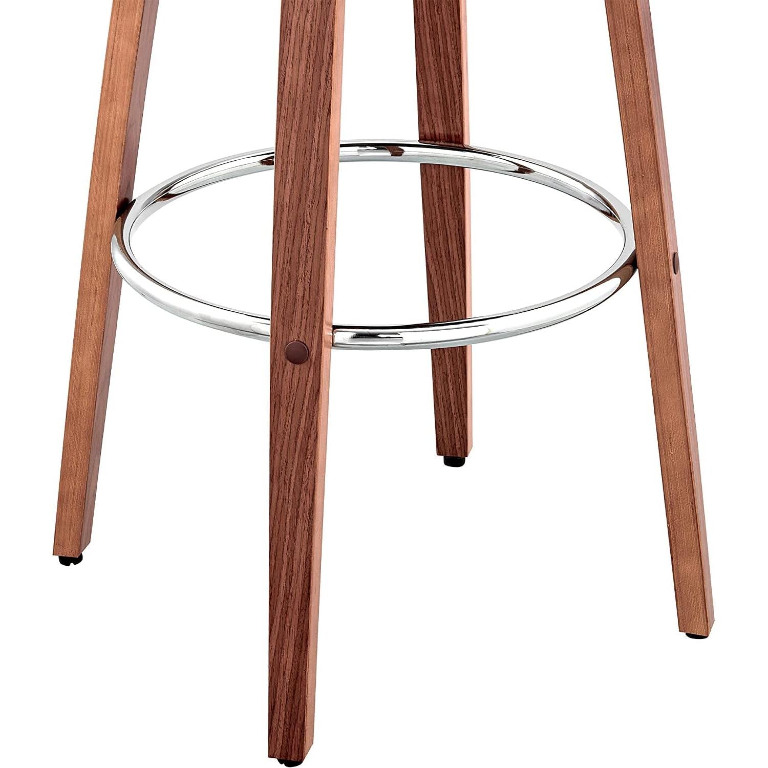 Cream Faux Leather Walnut Wood Bar Stool Swivel 360 Degree