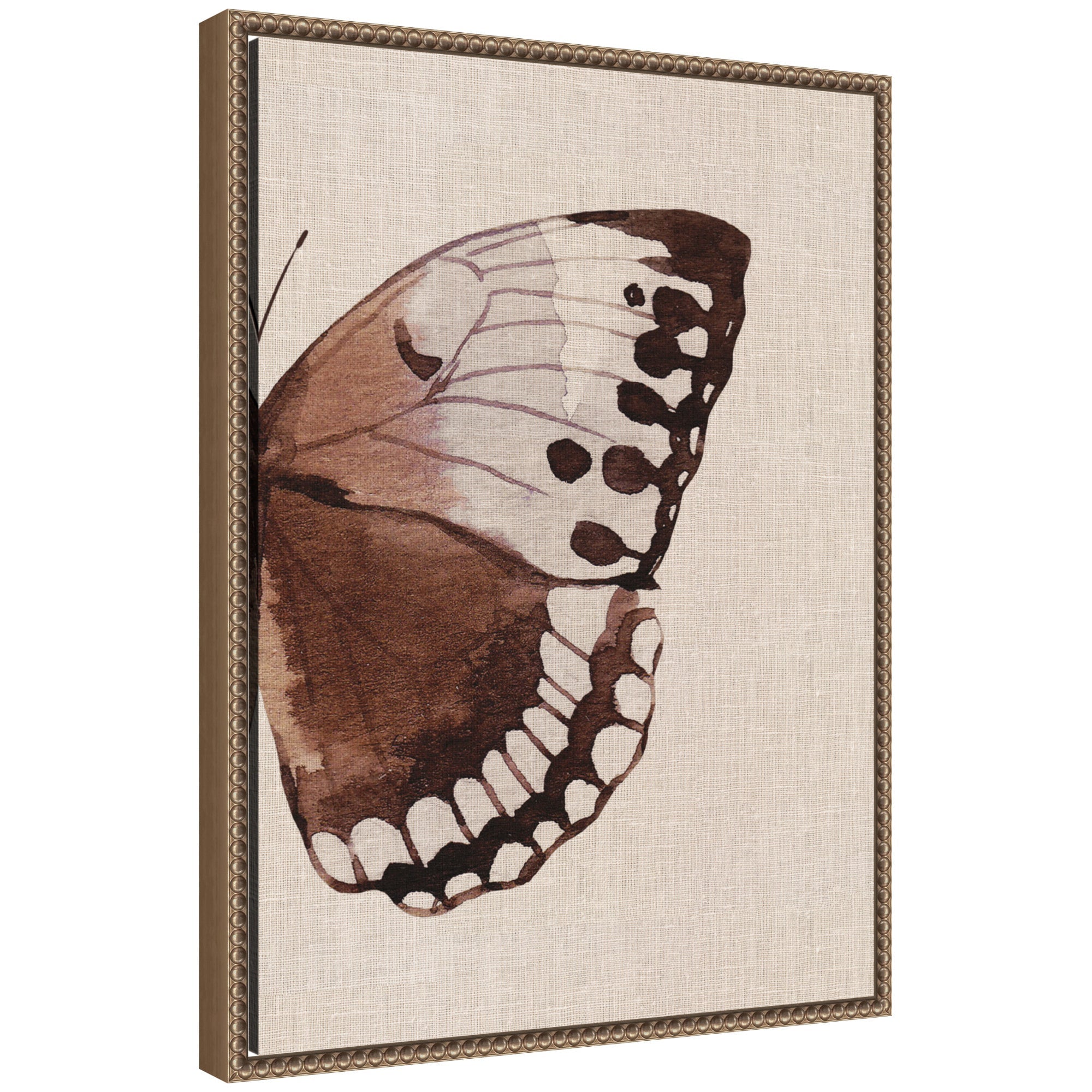 Sylvie Retro Butterfly Watercolor Diptych Neutral Burlap Right Framed Canvas by The Creative Bunch Studio