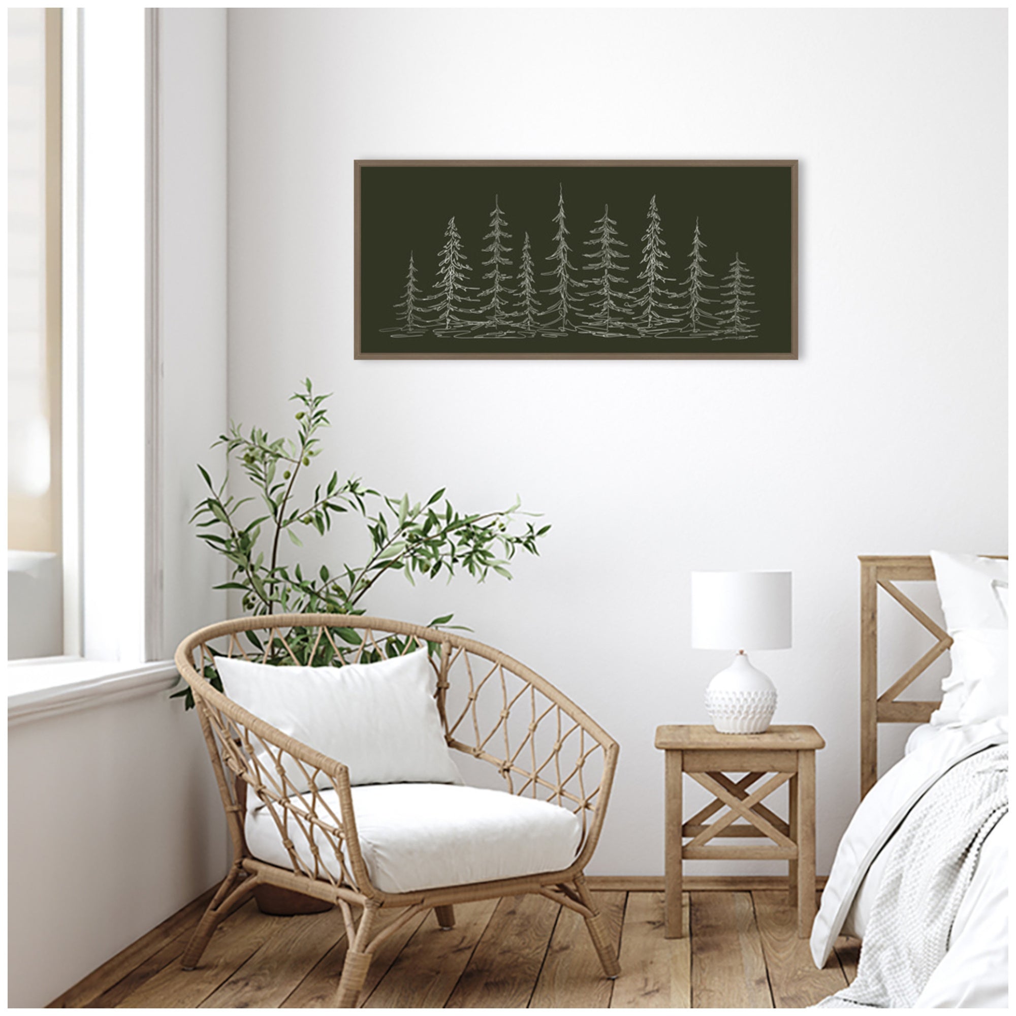 Sylvie Framed Canvas Minimalist Evergreen Trees Sketch by The Creative Bunch Studio