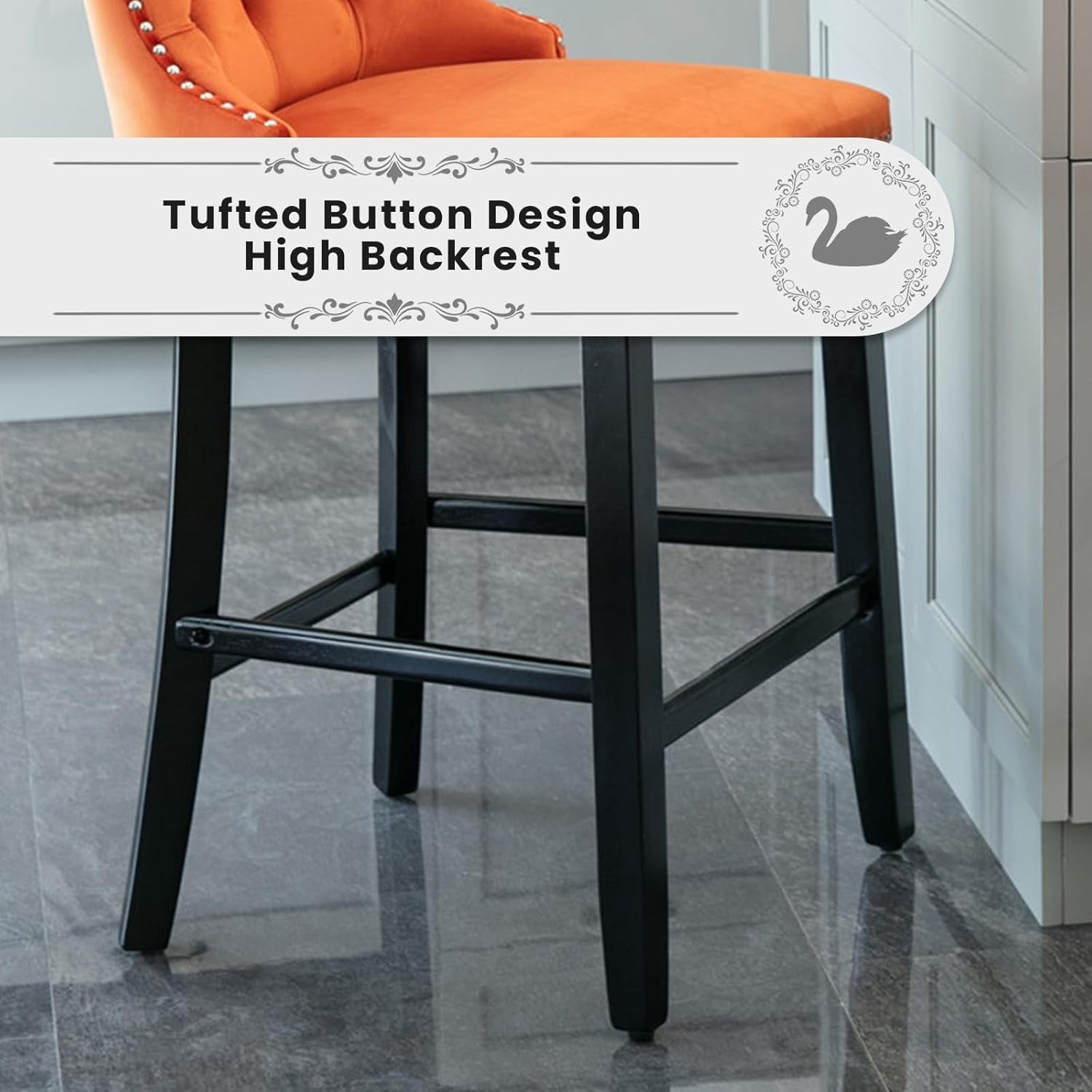 Velvet Upholstered Bar Stools Set Two with Back