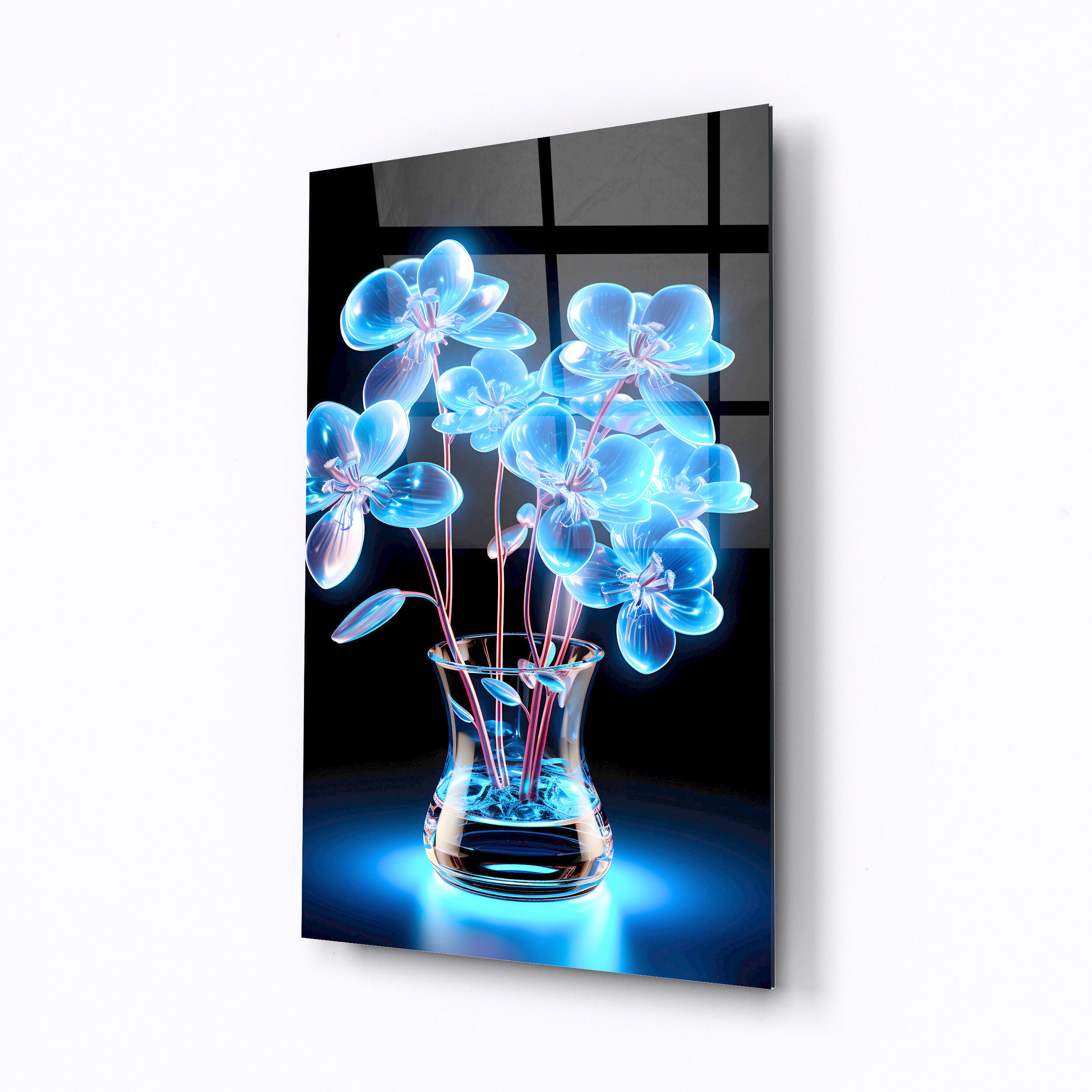 Tempered glass wall art Glass flowers in a vase-0