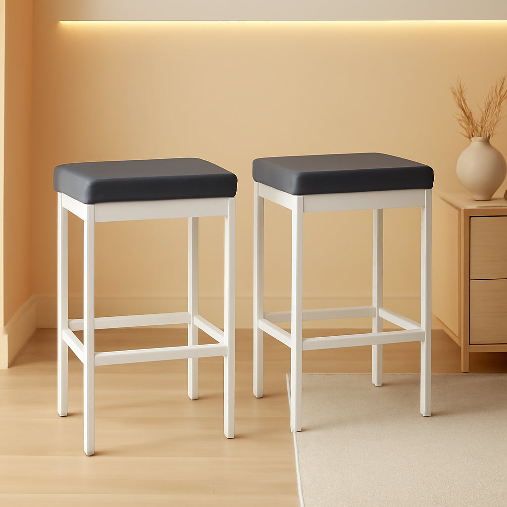 Bar Stools Set Of 2 24.8 Inch Upholstered White Gray