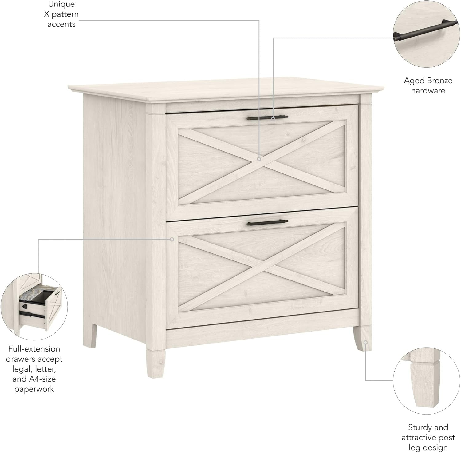 Key West 2 Drawer Lateral File Cabinet Linen White Oak
