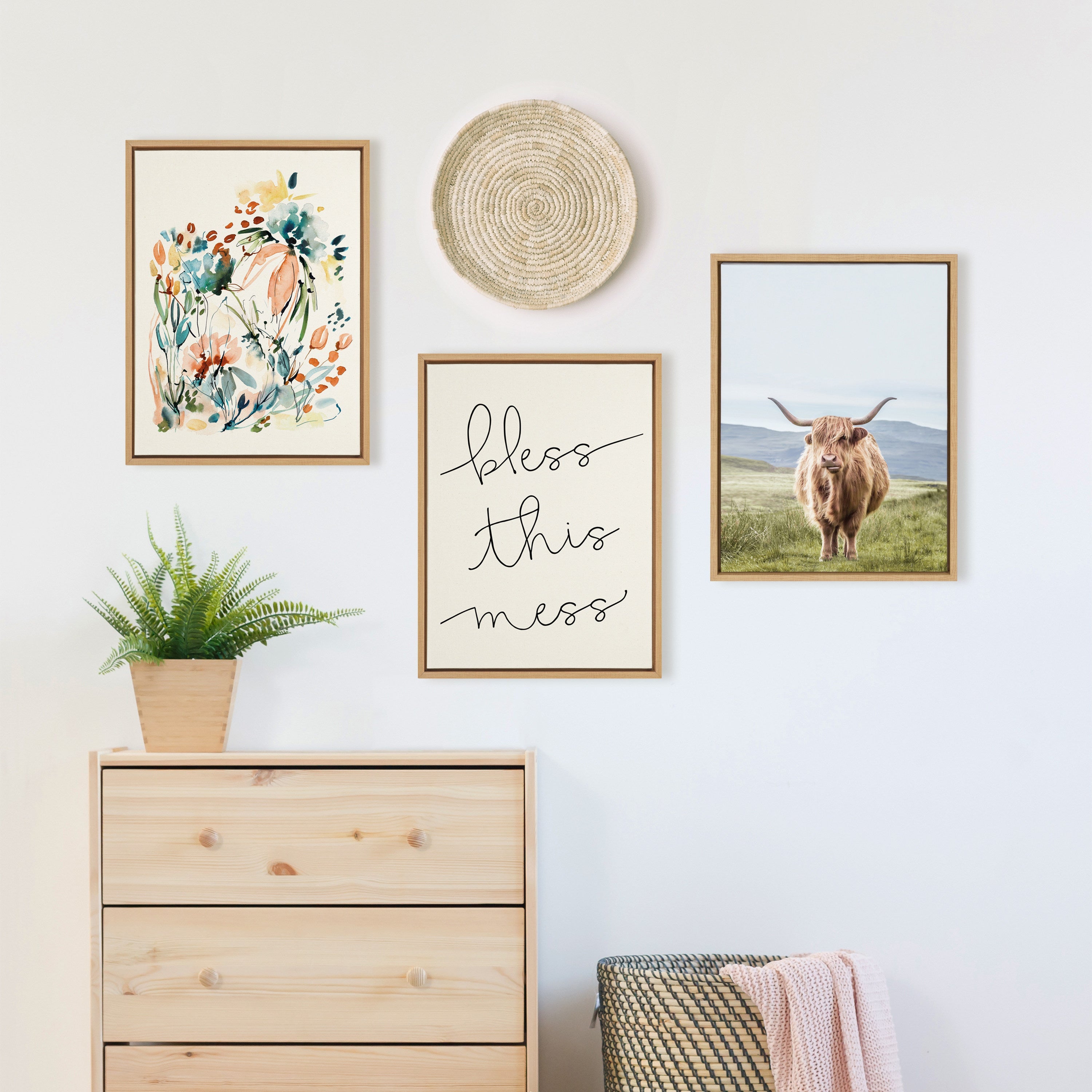 Sylvie Highland Cow Mountain Landscape Framed Canvas by The Creative Bunch Studio
