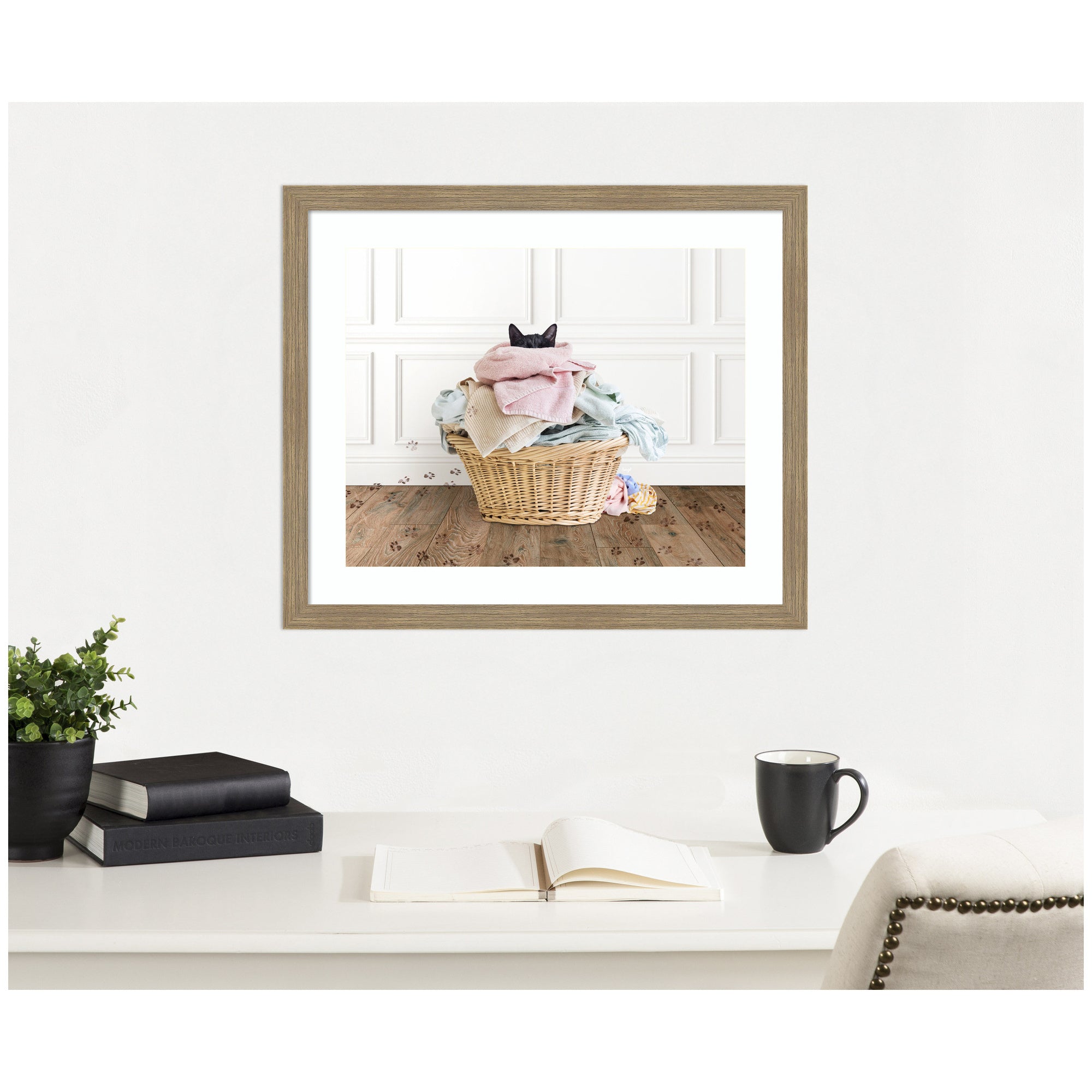Framed Art Cat in a Basket Traditional Laundry by Amy Peterson