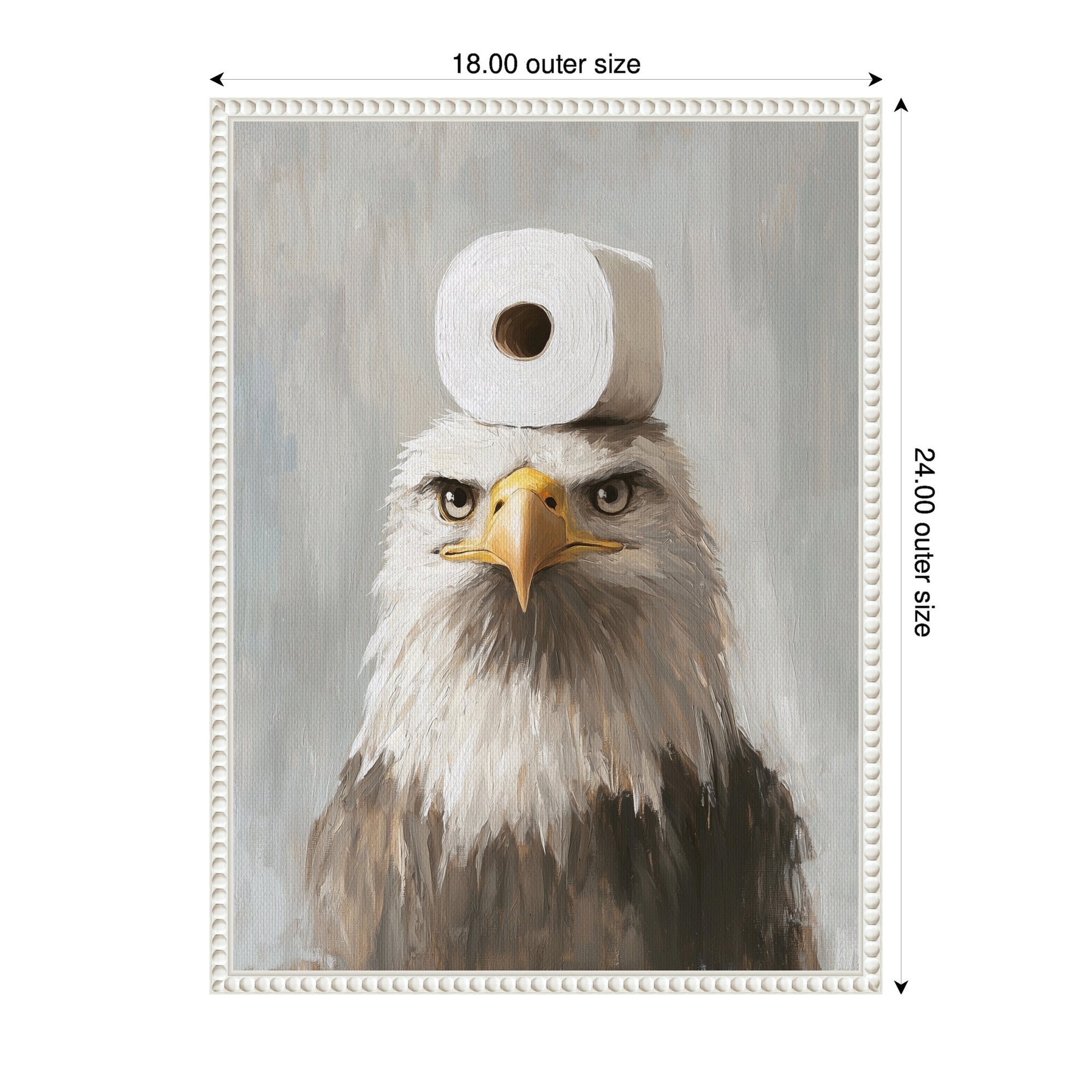 Sylvie Toilet Paper Roll on Bald Eagles Head Bathroom Art Framed Canvas by The Creative Bunch Studio