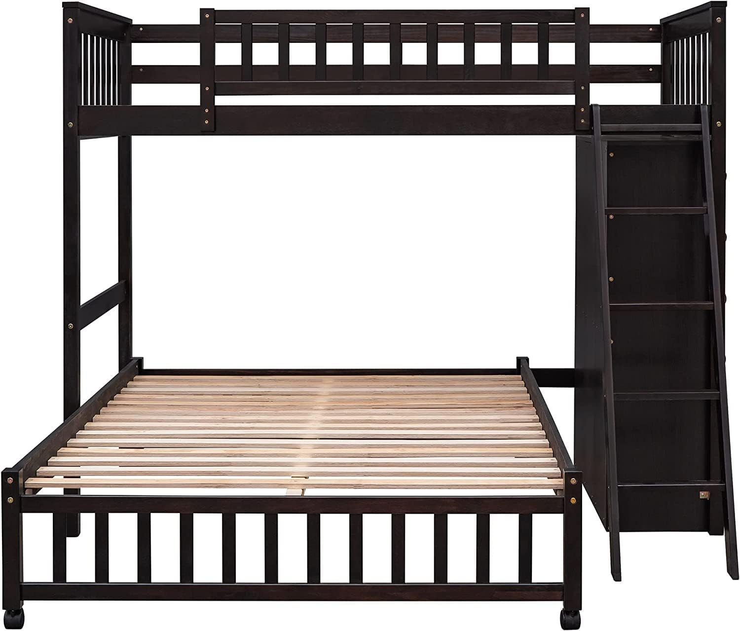 Espresso Twin Over Full Bunk Bed With Six Drawers Shelves