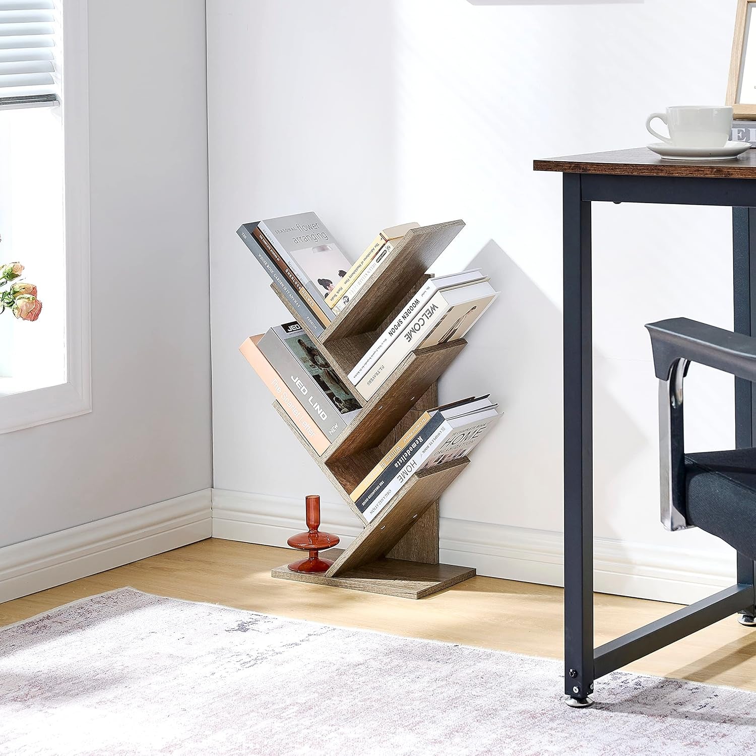 Greige 4 Tier Tree Bookshelf Modern Storage Bookcase