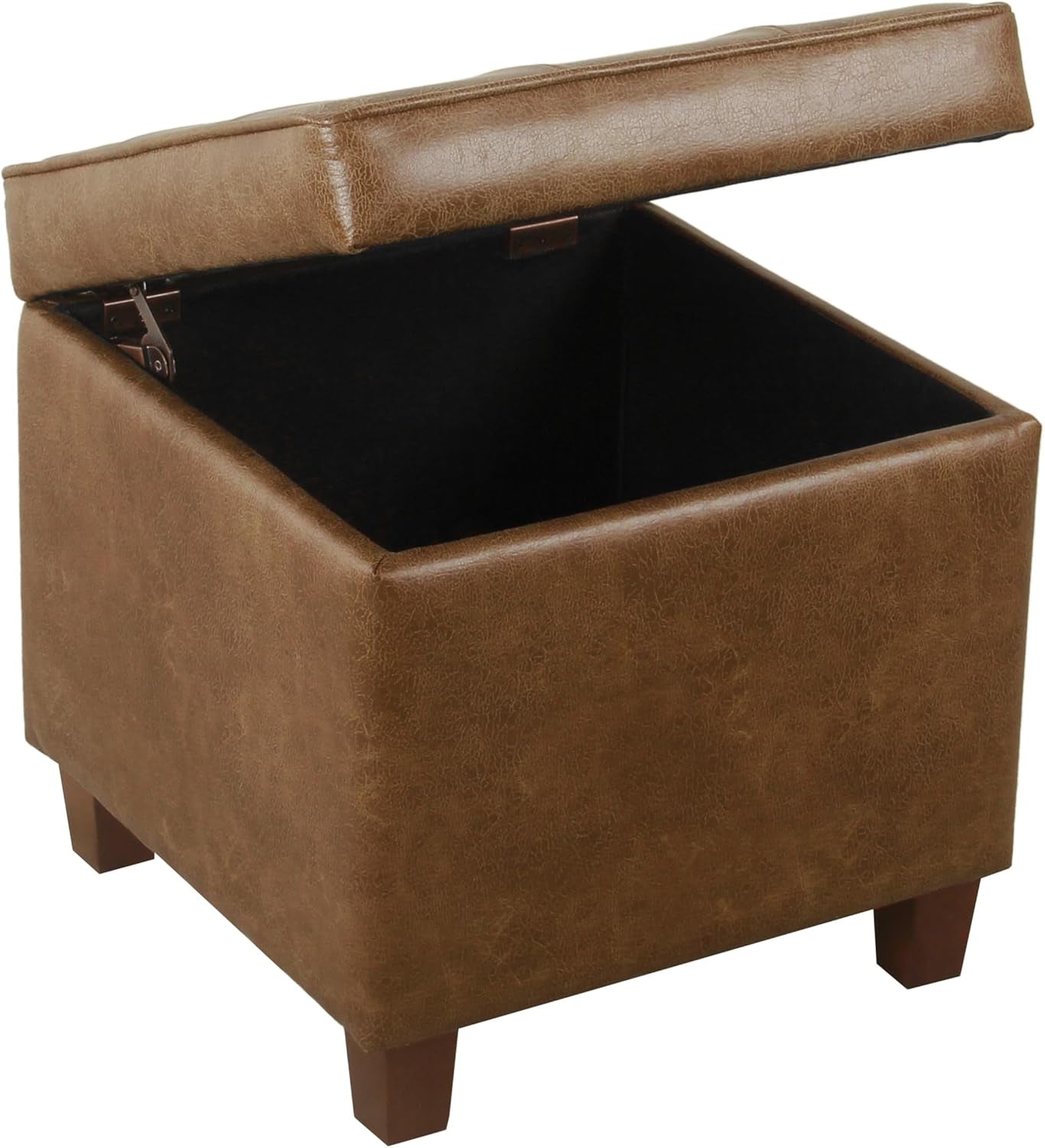Small Distressed Brown Faux Leather Storage Ottoman