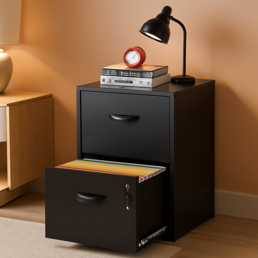 2 Drawer Metal File Cabinet With Lock Black 18 Inch Depth Vertical Filing Cabinet For Home Office Letter Size