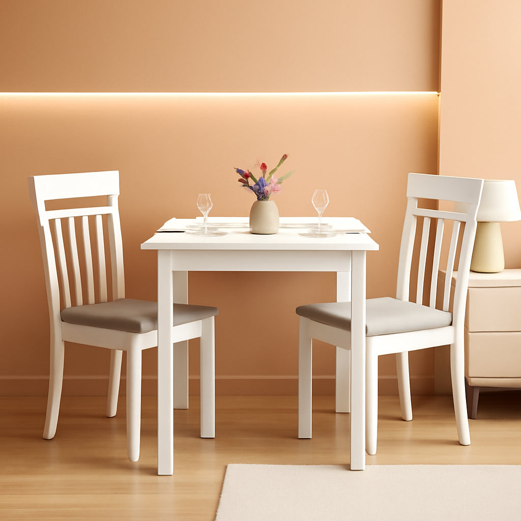 Square Wooden Dining Table White Finish With Wood Legs