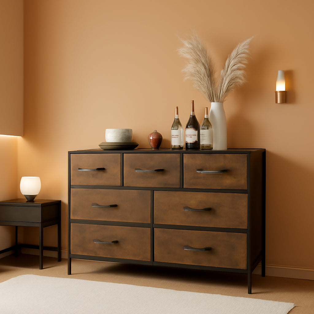 Rustic Brown Dresser With 8 Large Deep Drawers For Bedroom