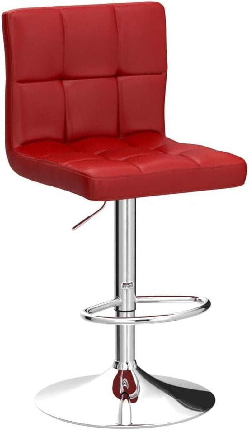 Red Adjustable PU Leather Swivel Bar Stools Set Of 2