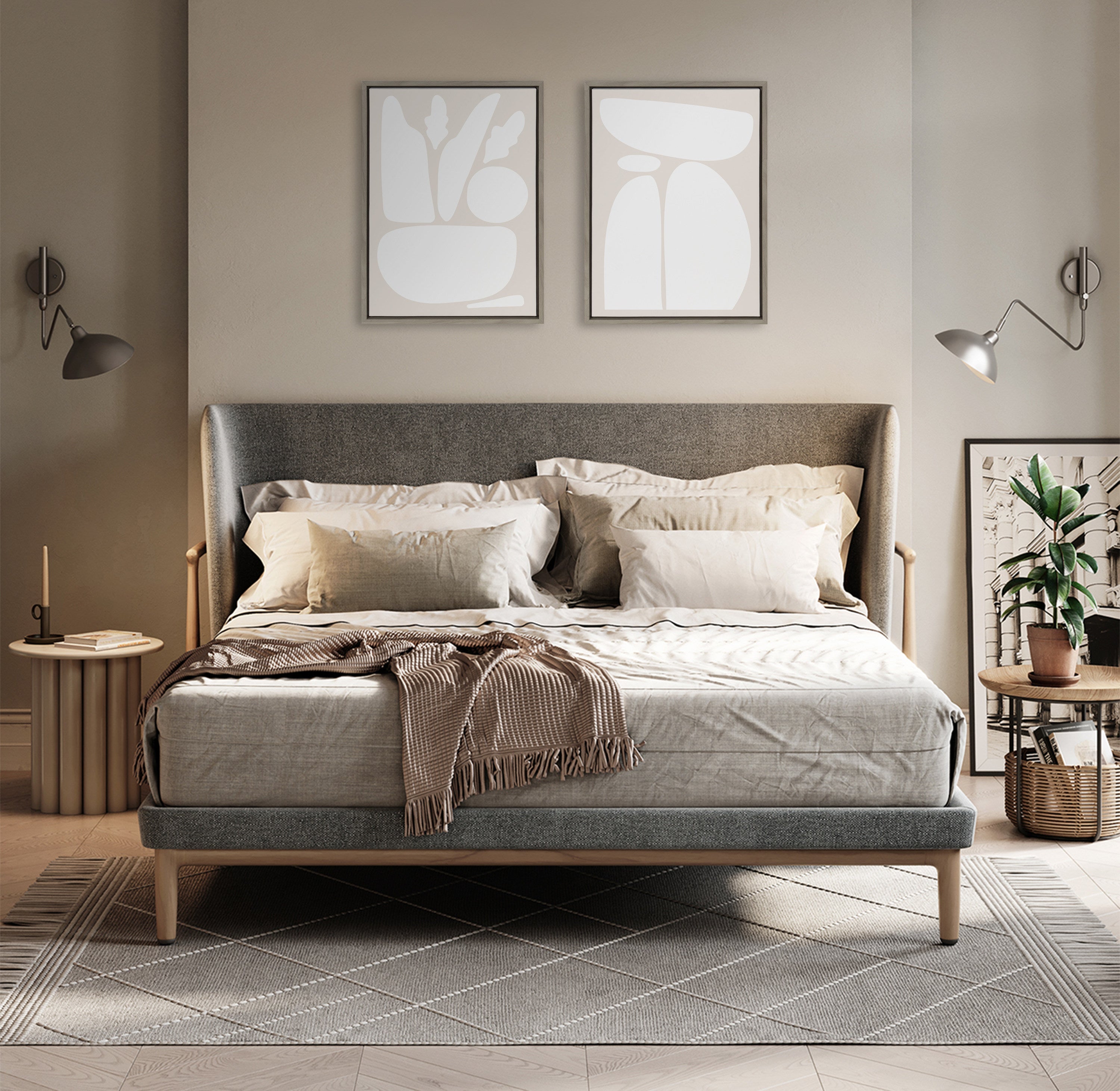 Sylvie Zen Botanical Rock Neutral Framed Canvas Set by The Creative Bunch Studio