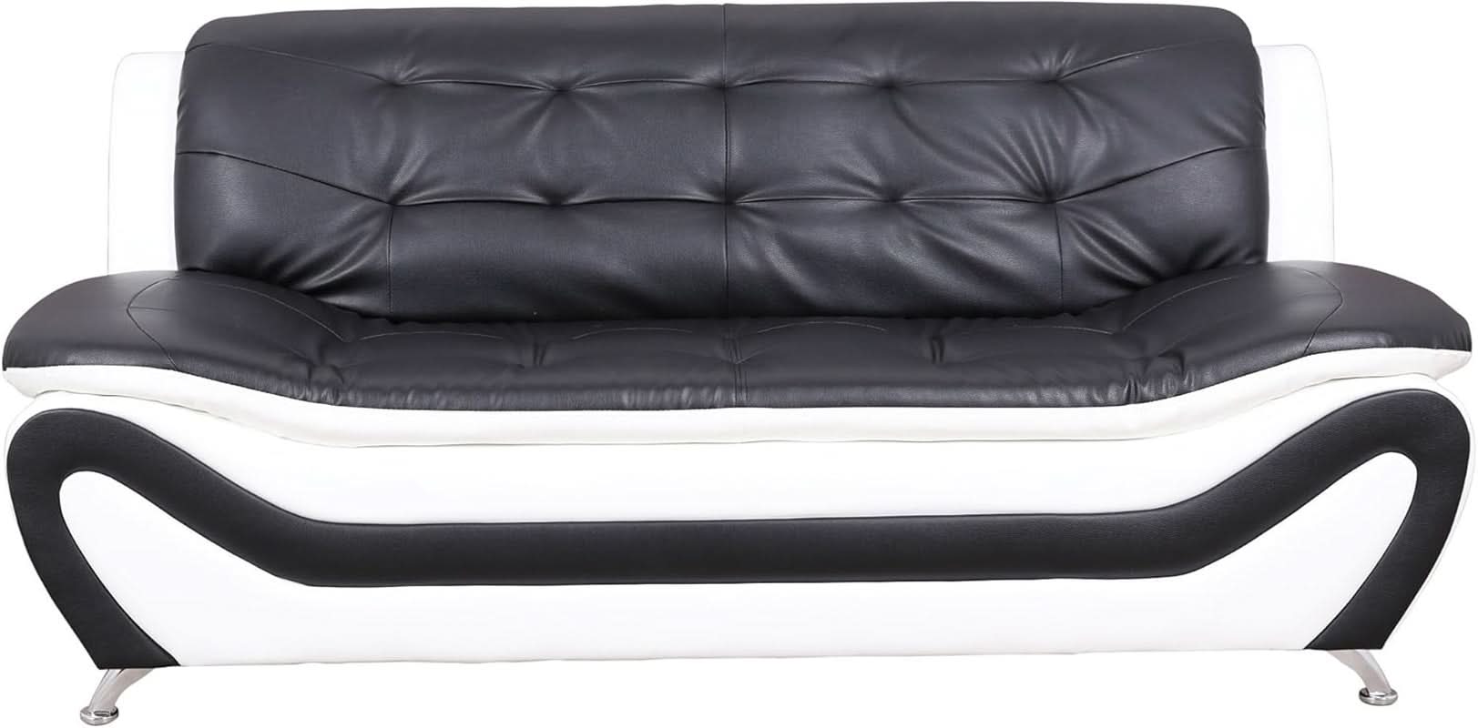 3 Piece Aldo Modern Faux Leather Sofa Set Black And White With Sofa Loveseat And Chair