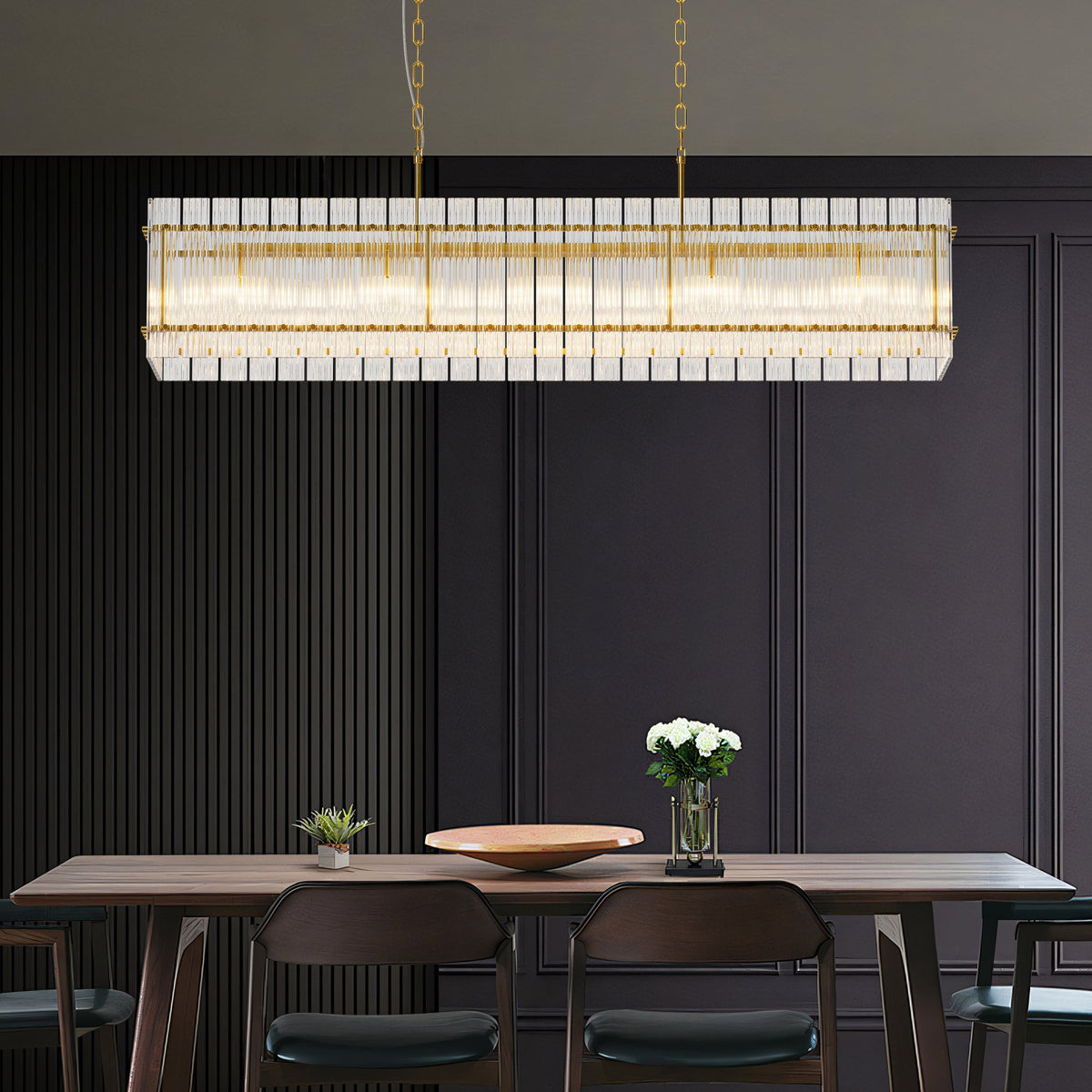 Modern Rectangular Crystal Glass Chandelier