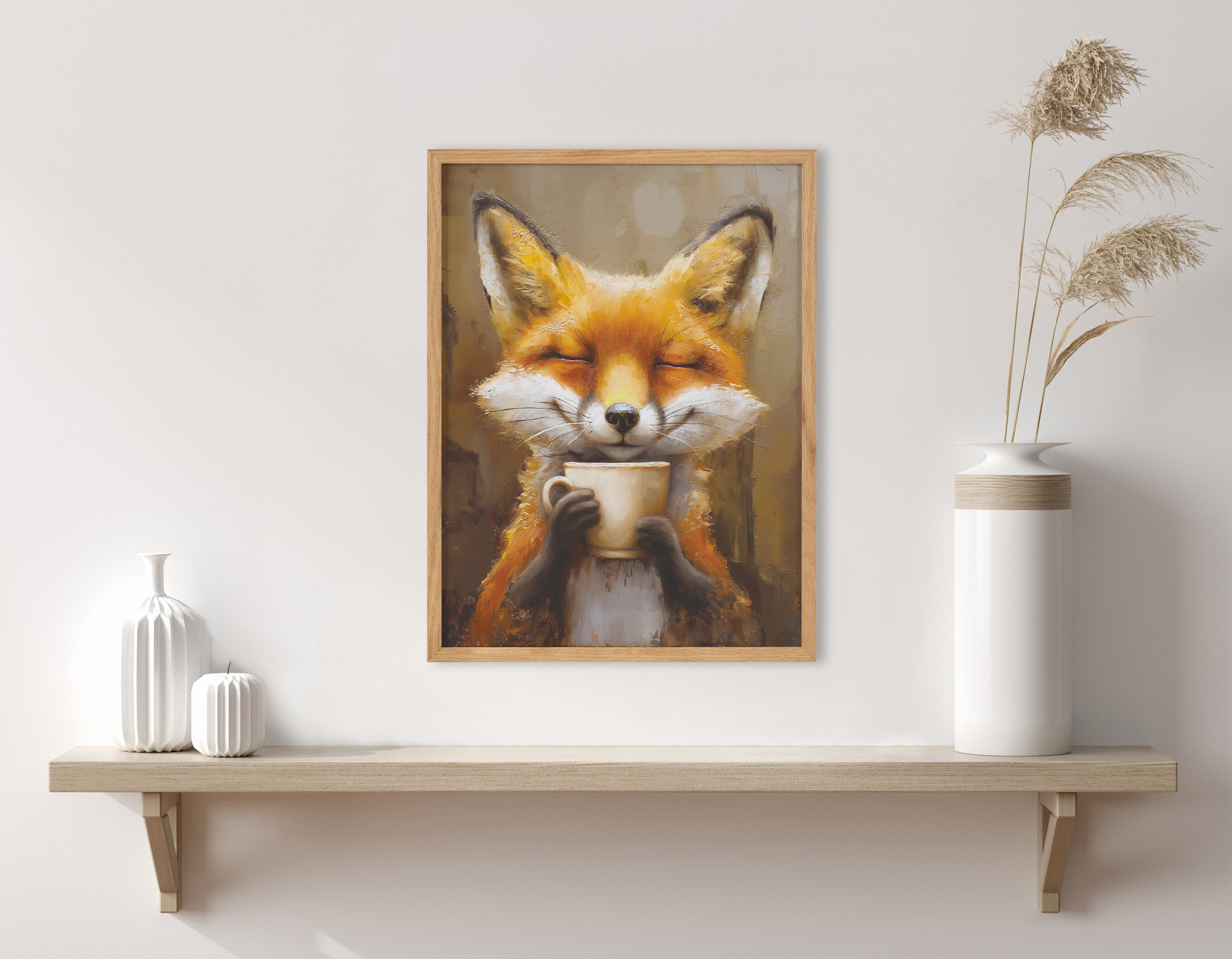 Gallery Happy Fox Traditional Coffee Tea Cup Print by The Creative Bunch Studio