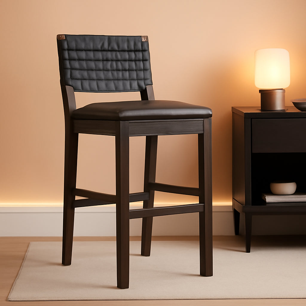 Cohen Mid Century Bar Stool 29 Inch Wood Black Faux Leather