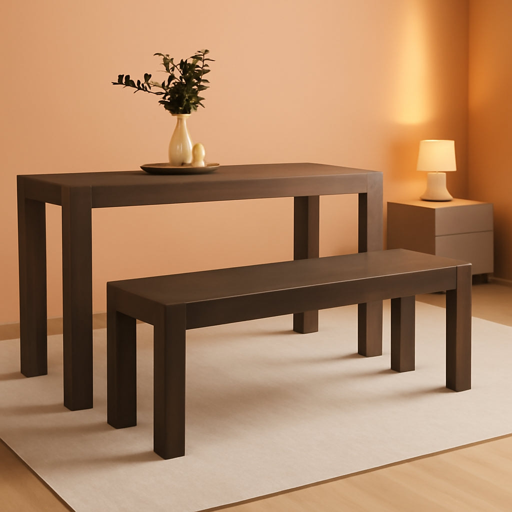 60 Inch Solid Wood Dining Bench Walnut Wirebrush Finish