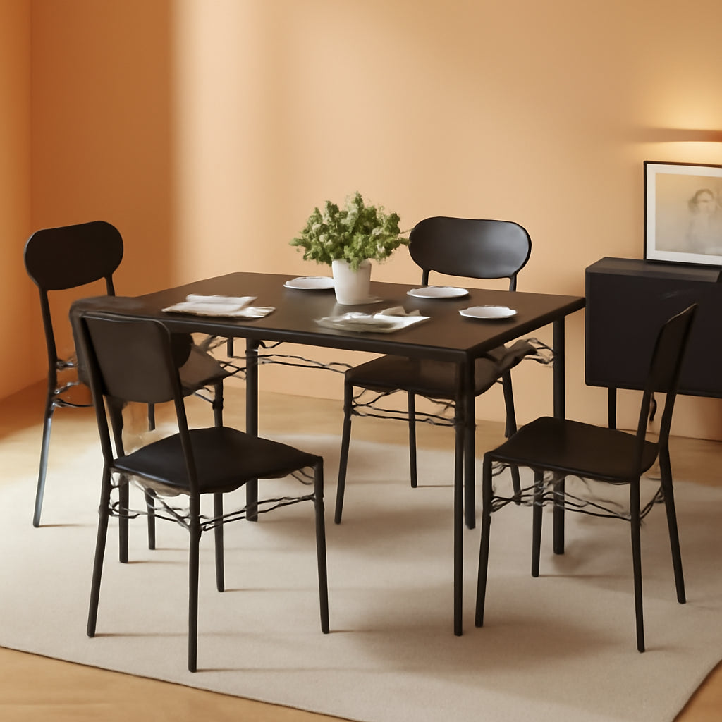 Black MDF Space Saving Dining Room Table Set With Chairs For Four