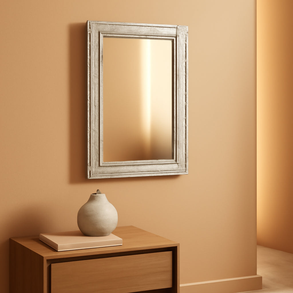 Wall Mirror Wood Framed Rustic Rectangle Small Decorative