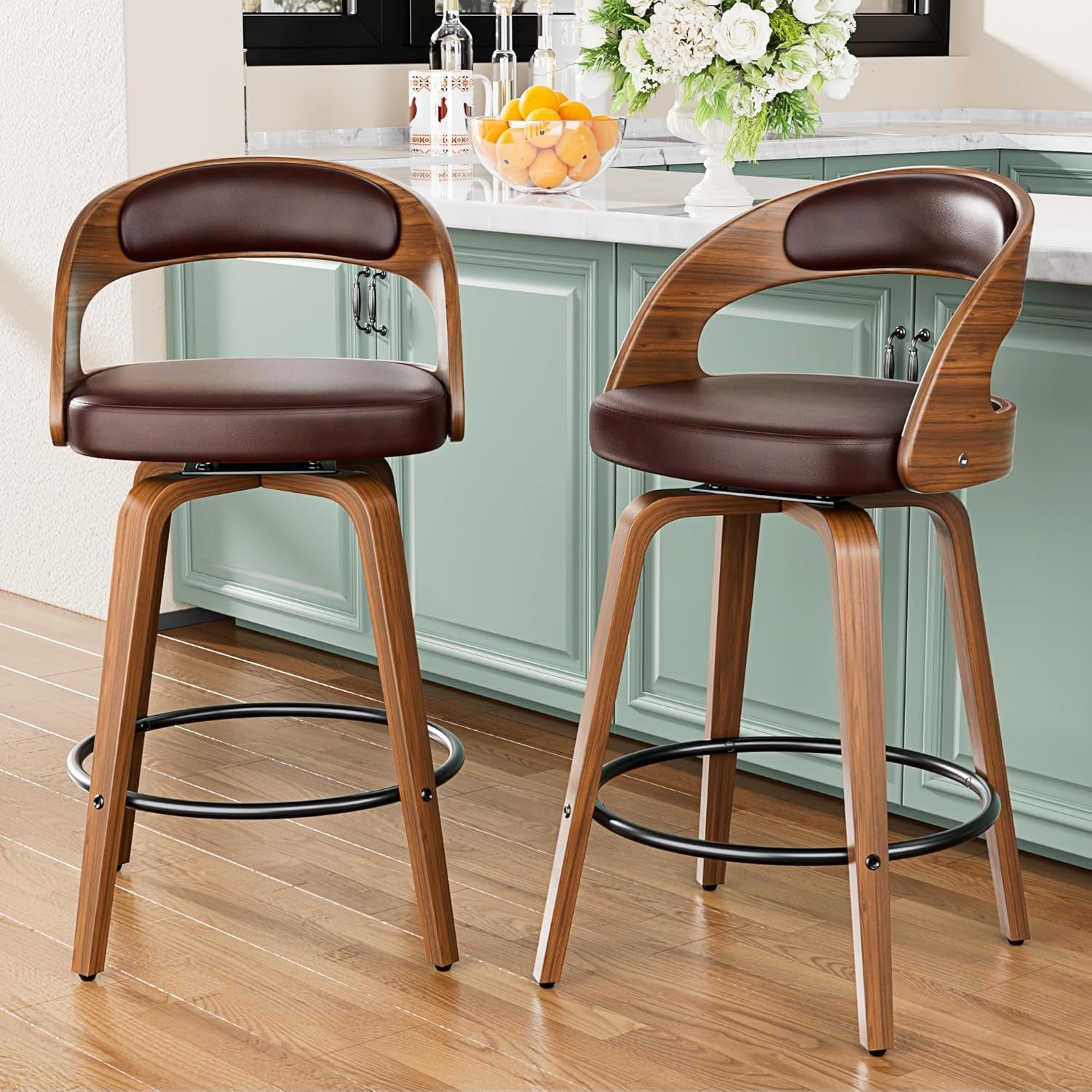 Mid Century Modern Swivel Bar Stools Set of Two