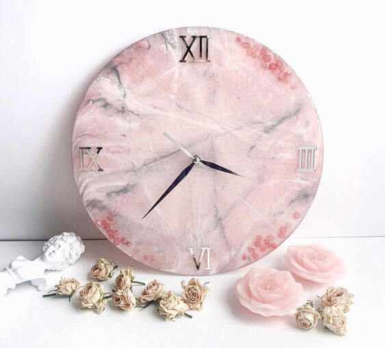 Pink and White Abstract Epoxy Resin Wall Clock For Home Decor-0