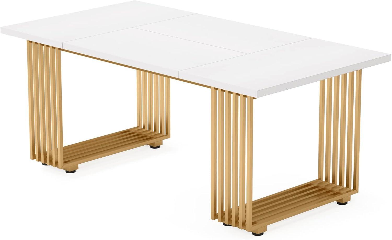 White Gold Wood Dining Table 70 Inch Rectangular For Dining Room